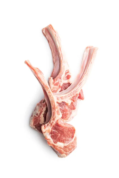 Fette Crude Costolette Agnello Isolate Fondo Bianco — Foto Stock