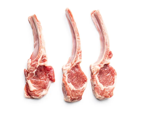 Slices Raw Lamb Chops Isolated White Background — Stock Photo, Image