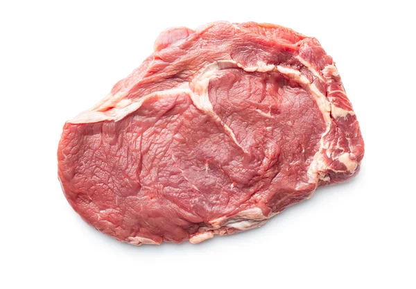 Snijd Rauwe Ribeye Biefstuk Geïsoleerd Witte Achtergrond Bovenaanzicht — Stockfoto