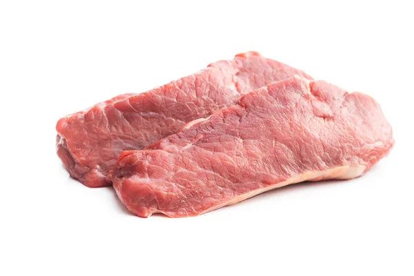 Szeletek Nyers Striploin Steak Izolált Fehér Alapon — Stock Fotó