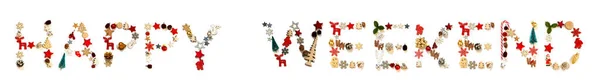Colorido Natal Decoração Carta Construção Inglês Palavra Feliz Fim Semana — Fotografia de Stock