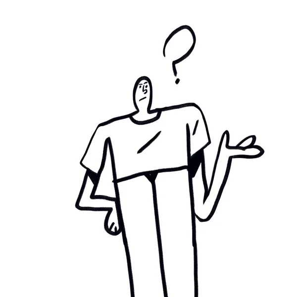 Zdezorientowany Człowiek Znakiem Zapytania Zabawna Kreskówka Clipart Koncepcją Pytania Sztuka — Zdjęcie stockowe