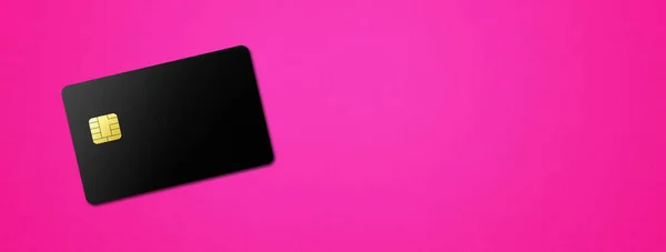 Černá Kreditní Karta Šablona Růžovém Pozadí Banner Ilustrace — Stock fotografie