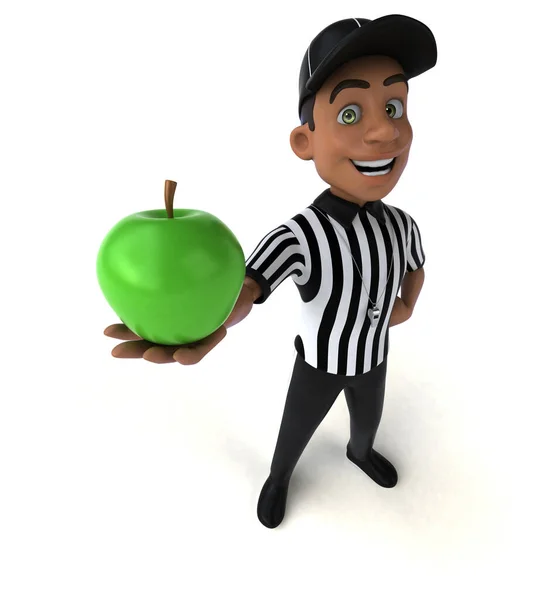 Lustige Illustration Eines Cartoon Schiedsrichters Mit Apfel — Stockfoto