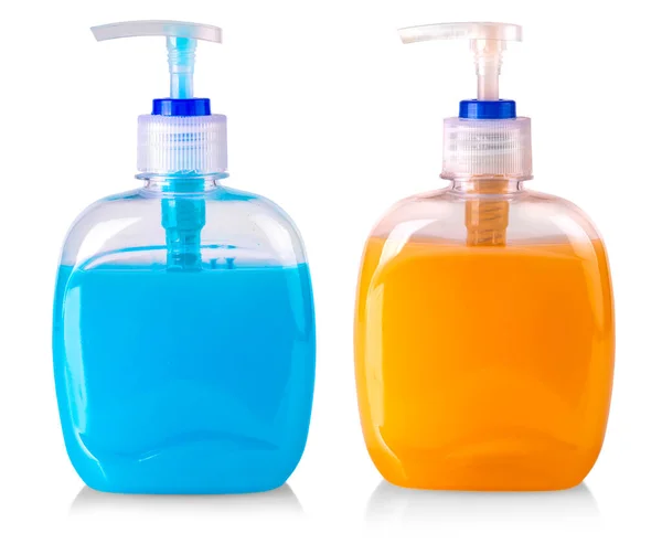 Plastikowa Butelka Kolorowe Przezroczyste Mydło Płynie Izolowane Białym Tle — Zdjęcie stockowe