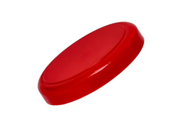 Närbild Röd Tom Burk Lock Kosmetisk Kräm Behållare Isolerad Vit — Stockfoto