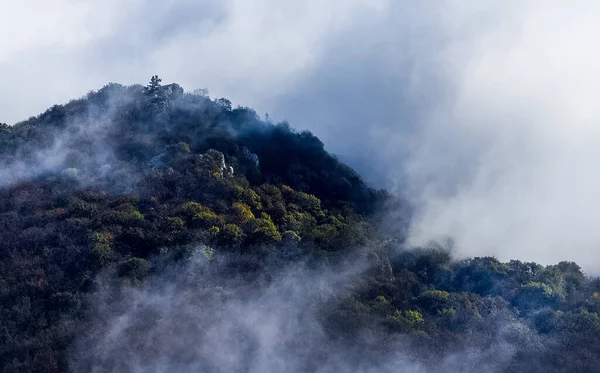 Nuvens Baixas Sobre Vale Vista Das Montanhas Nuvens Baixas — Fotografia de Stock