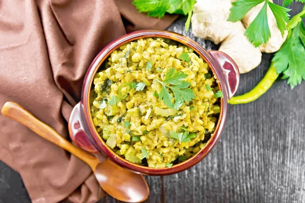 Indian National Dish Kichari Made Mung Bean Rice Celery Spinach — Stock Photo, Image