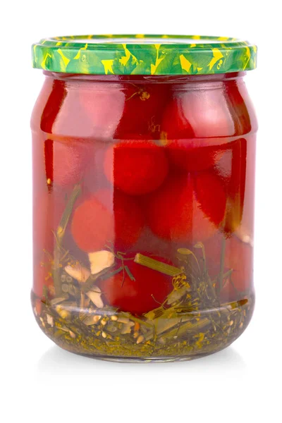 Canned Tomatoes Glass Jar Isolated White Background — Stock Photo, Image