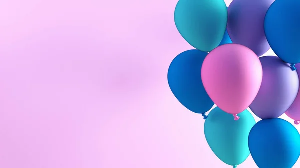 粉色背景上的彩色气球 庆祝的概念 3D渲染 — 图库照片