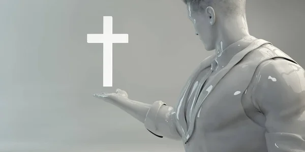 Людина Білим Хрестом Фоні Неба — стокове фото