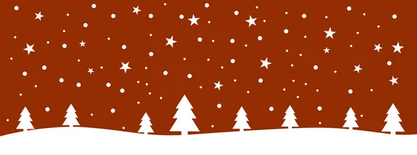 Rode Kerstspandoek Met Winterlandschap Met Dennenbomen Sterren — Stockfoto