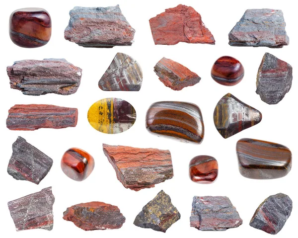 从白底分离出来的天然矿物宝石和岩石样品的收集 — 图库照片