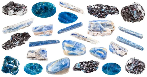 Verzameling Van Verschillende Kyaniet Natuurlijke Minerale Edelstenen Monsters Van Steen — Stockfoto
