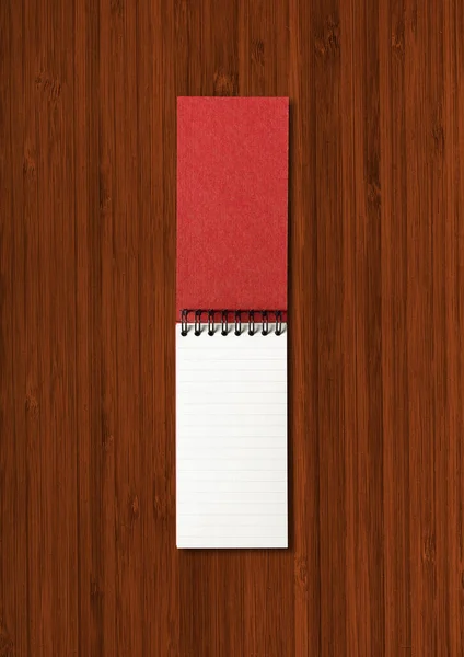 Prázdné Otevřené Spirálové Notebook Mockup Izolované Tmavém Pozadí Dřeva — Stock fotografie