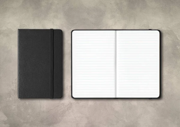 Fekete Zárt Nyílt Vonalú Notebook Mockup Elszigetelt Konkrét Háttér — Stock Fotó