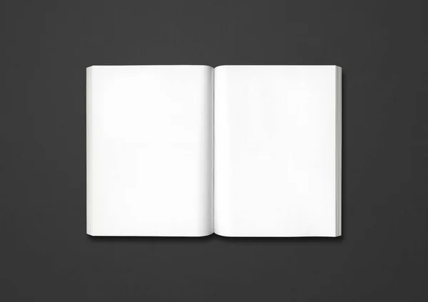 White Paper Book Mockup Branco Sobre Fundo Preto Vista Superior — Fotografia de Stock