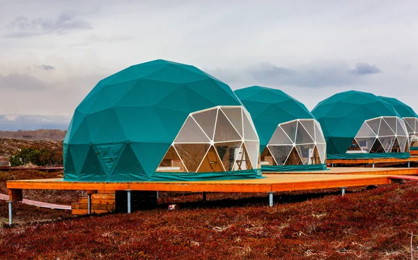 Tienda Geo Cúpula Verde Península Kamchatka Acogedor Camping Glamping Vacaciones — Foto de Stock