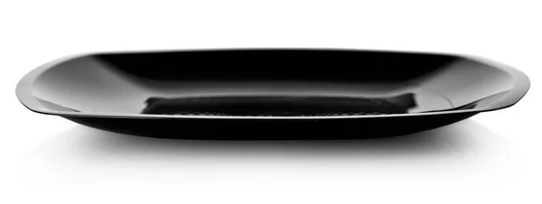 Пустая Керамическая Круглая Черная Пластина Изолированная Белом Обрезкой Пути Тени — стоковое фото