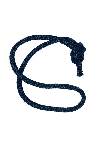 ロープを隔離 結び目で青いロープの閉鎖は 白い背景に隔離された 海兵隊 釣り人のノード — ストック写真