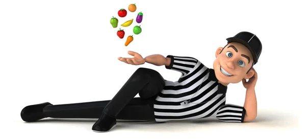 りんごと漫画のキャラクターの楽しい3Dイラスト — ストック写真