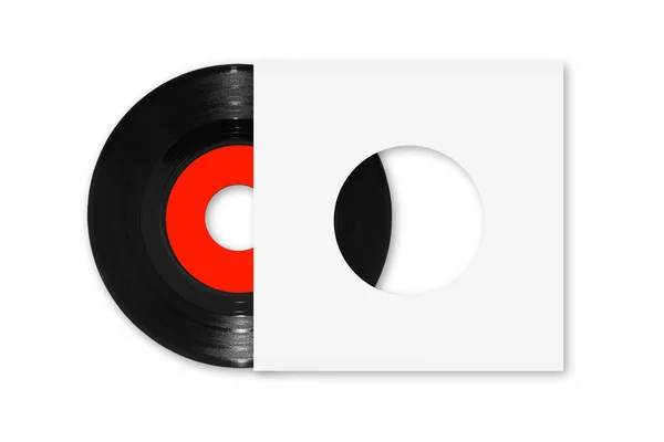 Disco Vinilo Sencillo 45Rpm Con Etiqueta Roja Manga Blanca Sobre — Foto de Stock