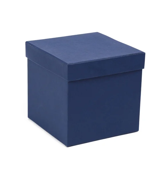 闭合的蓝色纸盒 装有盖 装有白色背景隔离的礼物 — 图库照片