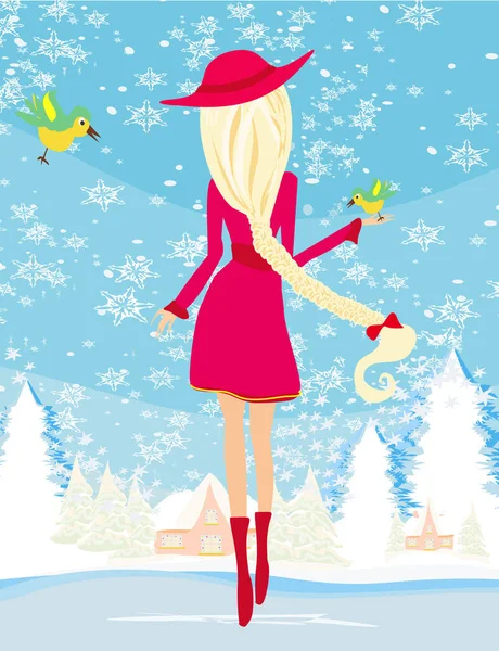 Vector Illustratie Van Een Meisje Winterkleding — Stockfoto