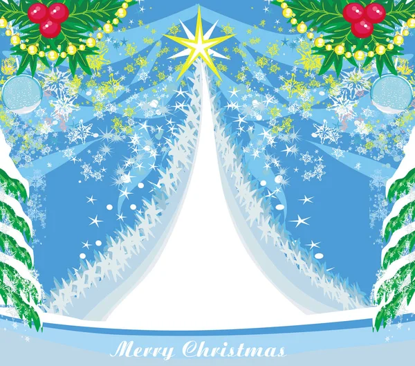 Abstrakcyjna Kartka Świąteczna Śnieżnymi Choinkami Ozdobną Jemiołą — Zdjęcie stockowe
