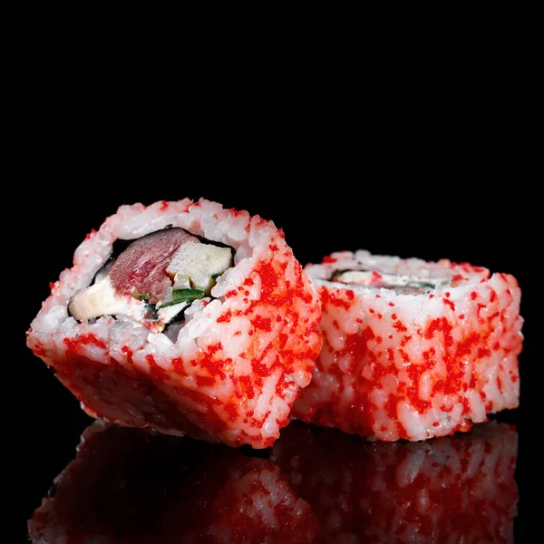 Sushi Czarnym Tle Idealny Tworzenia Menu Restauracji Sushi Część Serii — Zdjęcie stockowe