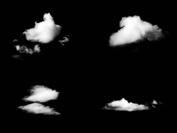 Conjunto Nuvens Brancas Isoladas Contra Fundo Preto — Fotografia de Stock