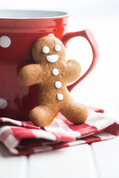 Xmas Gingerbread Man Checkered Napkin — Stock Photo, Image