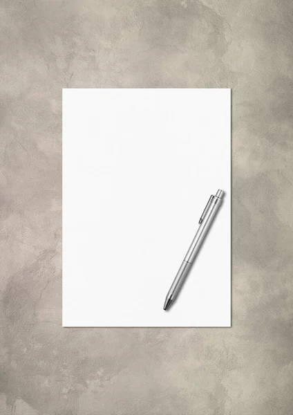 Blanco Papier Blad Pen Model Template Geïsoleerd Beton Achtergrond — Stockfoto