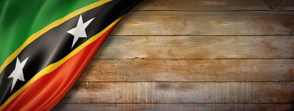 Bandiera Saint Kitts Nevis Parete Legno Vintage Bandiera Panoramica Orizzontale — Foto Stock
