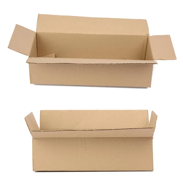 Beyaz Arkaplanda Izole Edilmiş Kahverengi Kağıttan Yapılmış Karton Dikdörtgen Kutu — Stok fotoğraf