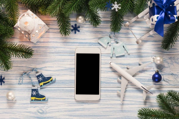 Noel Yeni Yıl Seyahati Planlama Tatil Için Uçak Modelli Boş — Stok fotoğraf