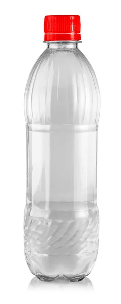 Plastic Fles Met Water Rode Deksel Geïsoleerd — Stockfoto