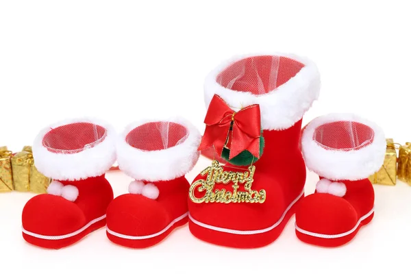 Botas Santa Roja Con Copyspace Aisladas Sobre Fondo Blanco — Foto de Stock