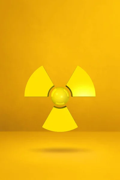 黄色のスタジオの背景に隔離された放射性記号 3Dイラスト — ストック写真