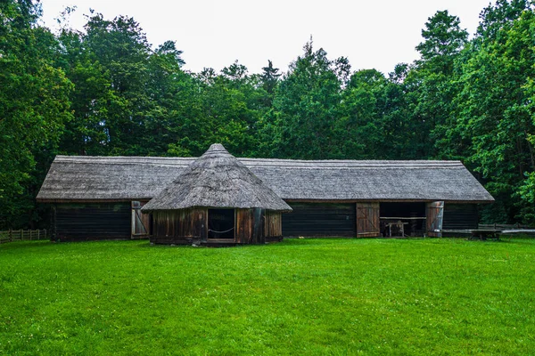 Countryside Old Wooden Barn Green Grass Trees Background — Stock Photo, Image