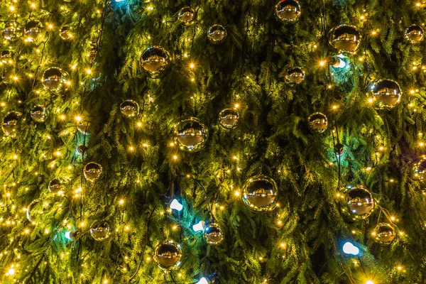 Decoraciones Del Árbol Navidad Fondo Las Luces — Foto de Stock