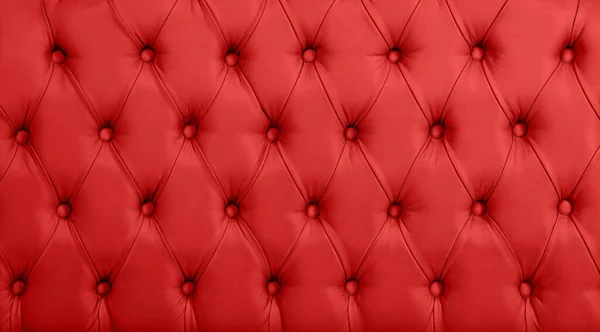 Close Background Texture Scarlet Red Capitone Genuine Leather Retro Chesterfield — Stock Photo, Image