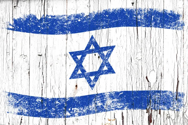Grunge Flagge Israels Auf Altem Verwittertem Weiß Lackiertem Holzgrund — Stockfoto