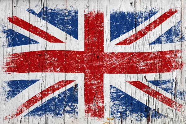 Grunge British Flag Old Weathered White Painted Wooden Surface Background — Stock Photo, Image