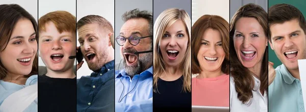 Group Excited People Faces Collage Set — Stock Photo, Image