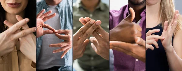 Adults Learning Sign Language Deaf Disabled Collage — Stock Photo, Image