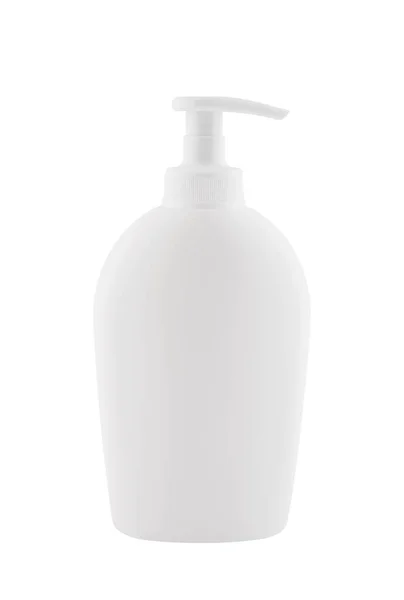Белая Пластиковая Бутылка Жидким Мылом Рук Изолированы Белом Фоне Вырезкой — стоковое фото