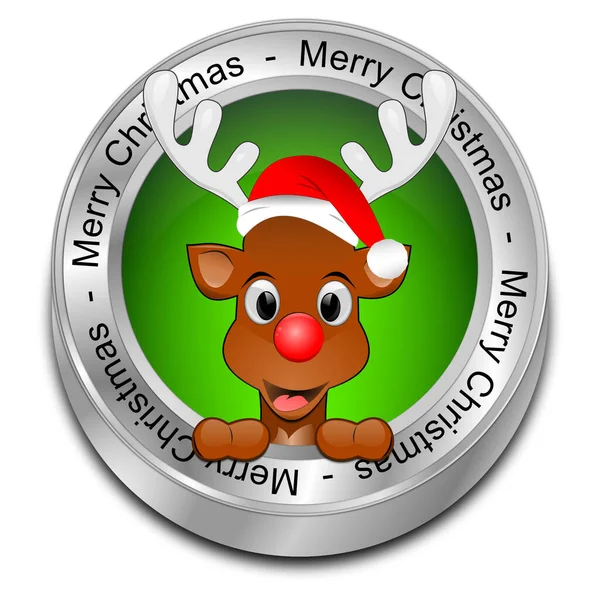 Renna Verde Augurando Buon Natale Button Illustrazione — Foto Stock