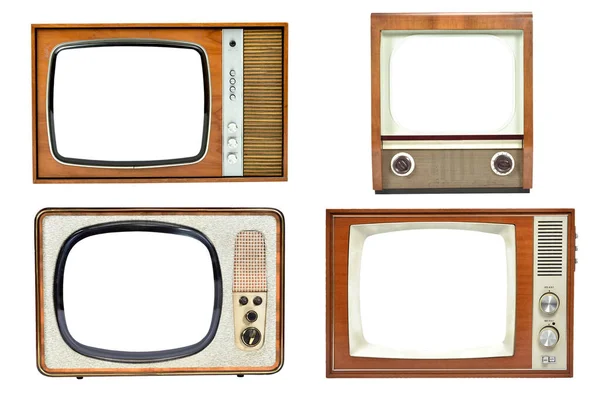 Kolekcja Zabytkowego Telewizora Pustym Ekranem Izolowanym Białym Tle — Zdjęcie stockowe