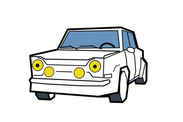 Карикатура Маленький Автомобиль Профилями Форме Фары Два Глаза Синее Стекло — стоковое фото
